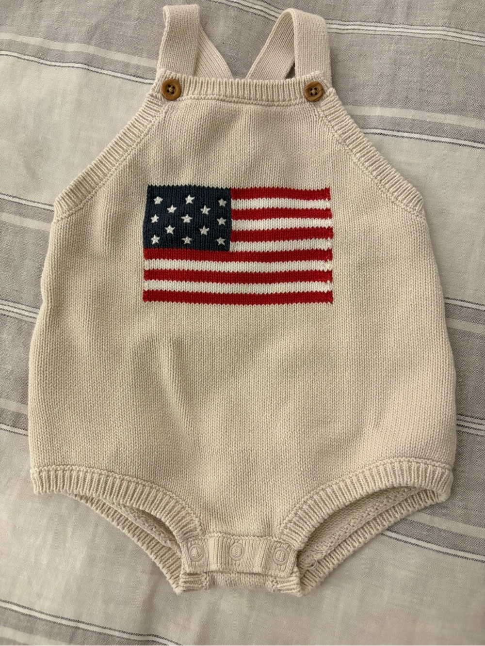 Little Planet 6M Organic Cotton American Flag Sweater Knit Bubble in Cream